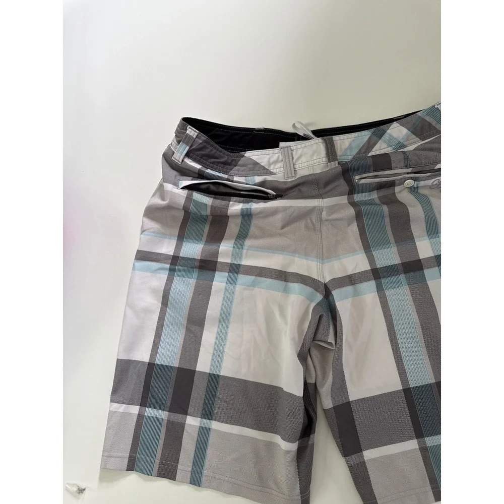 ONeill Hybrid Board Shorts Mens Grey Blue Plaid Swim Trunks 12106508P